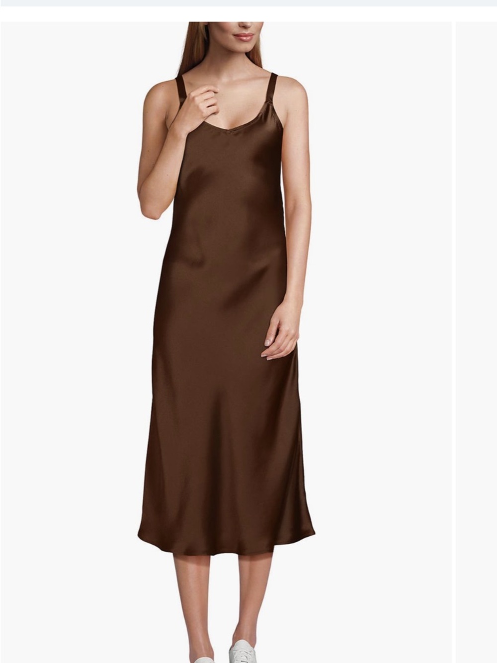Lands' End Brown Satin Slip Midi Dress